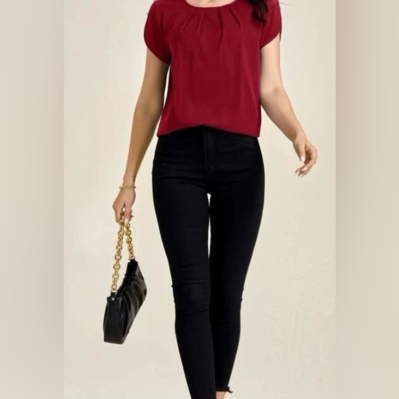 EMERY ROSE Solid Pleated Detail Top sz L - Picture 5 of 8